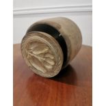 19th. C. pine butter stamp with sleeve { 16cm H X 14cm Dia }.