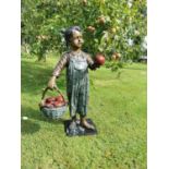 Exceptional quality bronze sculpture of a Girl - The Apple Seller {87 cm H x 45 cm W x 40 cm D}.