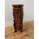 Oriental carved hardwood stick stand { 74cm H X 34cm Dia }.