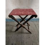 19th. C. Upholstered mahogany folding stool { 51cm H X 47cm W X 36cm D }.