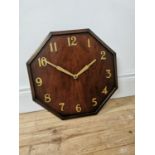 Art Deco mahogany octagonal wall clock { 42cm Sq }.