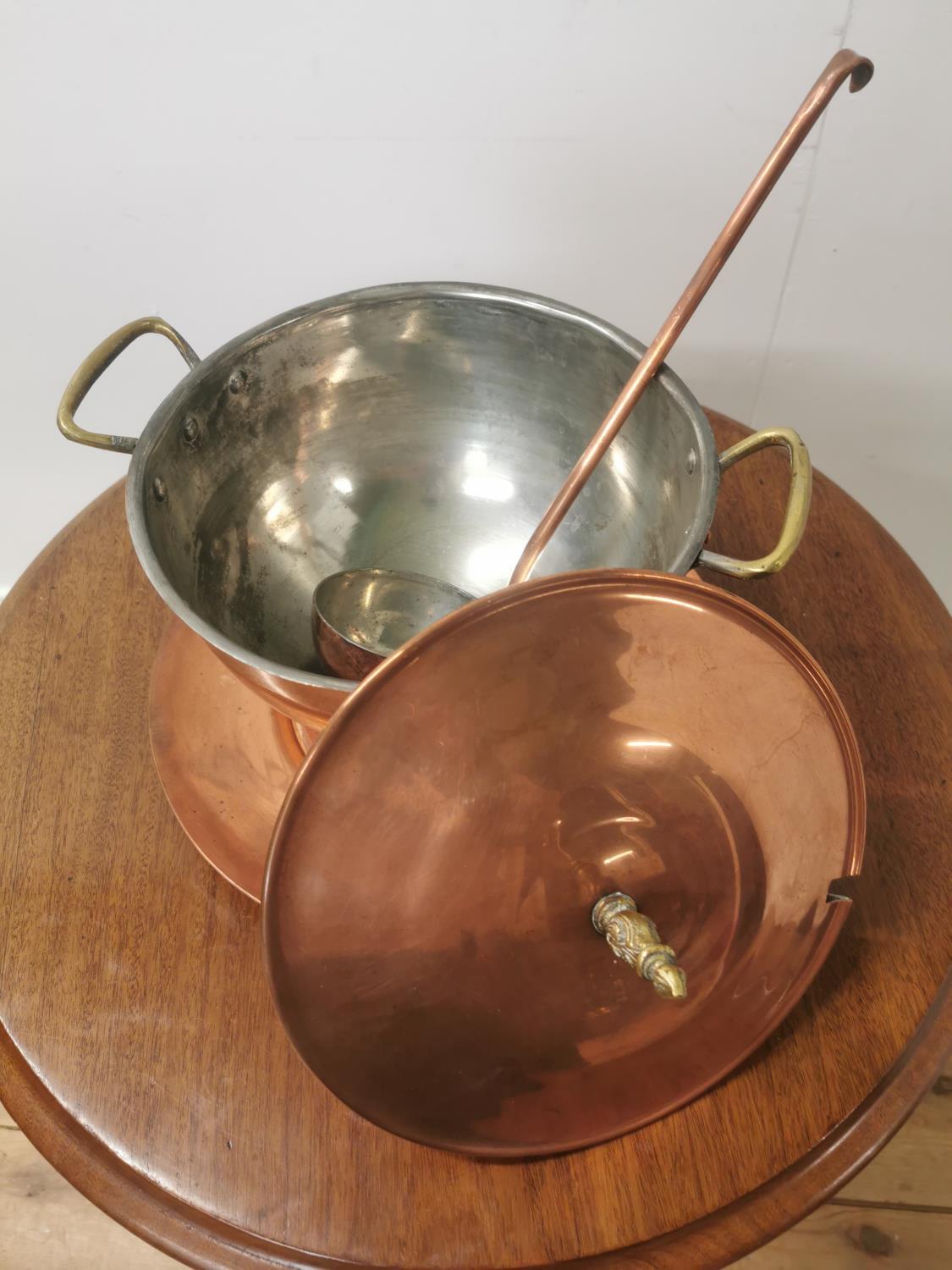 Early 20th. C. brass and copper lidded tureen with ladle. { cm H X D57cm W } - Image 3 of 3