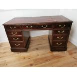 19th. C. mahogany knee hole desk the tooled leather top above a centre drawer flanked by eight short