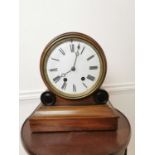 William IV mahogany drumhead mantle clock. { 28cm H X 26cm W X 14cm D }.