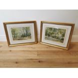 Pair of Maurice C Wilkes Woodland Scene watercolours mounted in gilt frames {49 cm H x 59 cm W}.