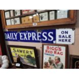 Daily Express On Sale Here enamel advertising sign {15 cm H x 102 cm W}.