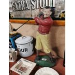 Cast iron figure of Golfer. {53 cm H x 21 cm W x 16 cm D}.