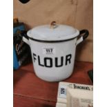 1930’s enamel Flour bin. {20 cm H x 28 cm Dia.}