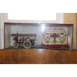 Travelling Fairground Engine and Band with working lights in display case. {45 cm H x 112 cm W x