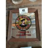 Player’s Navy Cut Tobacco and Cigarettes framed advertising mirror. { 16 cm H x 15 cm W}.