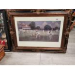 Framed Coloured print of Kent vs Lancashire at Canterbury 1906 Cricket Match framed coloured print .