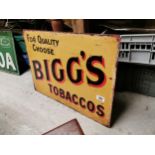 For Quality Choose Bigg’s Tobaccos tin plate advertising sign. {51 cm H x 71 cm W}.
