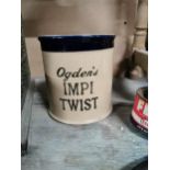 Ogden's Impie Twist tobacco stoneware advertising jar.