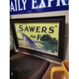 Sawers for Fish Belfast framed advertising print. {33 cm H x 50 cm W}.