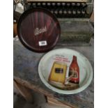 1950's Sanewood circular Bass advertising tray and tin plate Carling Black Label tray. {25 cm Dia}
