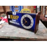 Harp Lager advertising battery clock. { 16 cm H x 33 cm W x 8 cm D}.