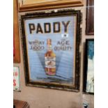 Paddy Whiskey Cork Distillers framed advertising print. {58 cm H x 45 cm W}.