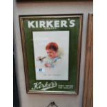 Kirker's Table Water framed advertising showcard { 43cm H X 30cm W }.