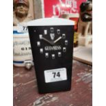 Wooden Guinness advertising clock in form of pint glass. {15 cm H x 10 cm W x 6 cm D}.