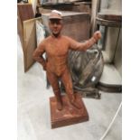 Cast iron figure of Jockey. {76 cm H x 37 cm W x 24 cm D}.