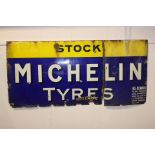 Michelin Tyres enamel advertising sign in need of restoration. {100 cm H x 214 cm W}.