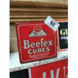 Beefex Cubes advertising tin. {5 cm H x 12 cm W x 12 cm D}.