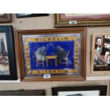 Michelin Tyres framed reverse painted glass advertisement. { 36 cm H x 46 cm W}