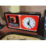 Draught Guinness perspex and wood battery operated advertising Clock. {20 cm H x 37 cm W x 9 cm D}.