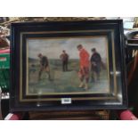 Golfers Framed coloured print. {46 cm H x 47 cm W}.