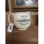 Wills's Capstan advertising water jug. {11 cm H x 16 cm Dia}.