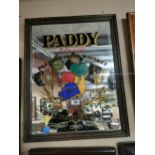 Paddy Whiskey Cork Distillers framed advertising mirror.{72 cm H x 57 cm W}.