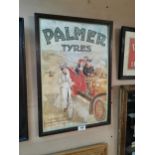 Palmer Tyres framed advertising print. {62 cm H x 42 cm W}.