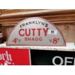 Franklyn’s Cutty Shag tin plate advertising sign. {17 cm H x 39 cm W}.