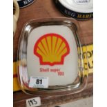 Super Shell 100 ceramic advertising change tray. {18 cm H x 21 cm W}.