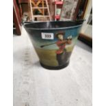 Painted metal bucket with Golfing Scenes. {26 cm H x 30 cm Dia}