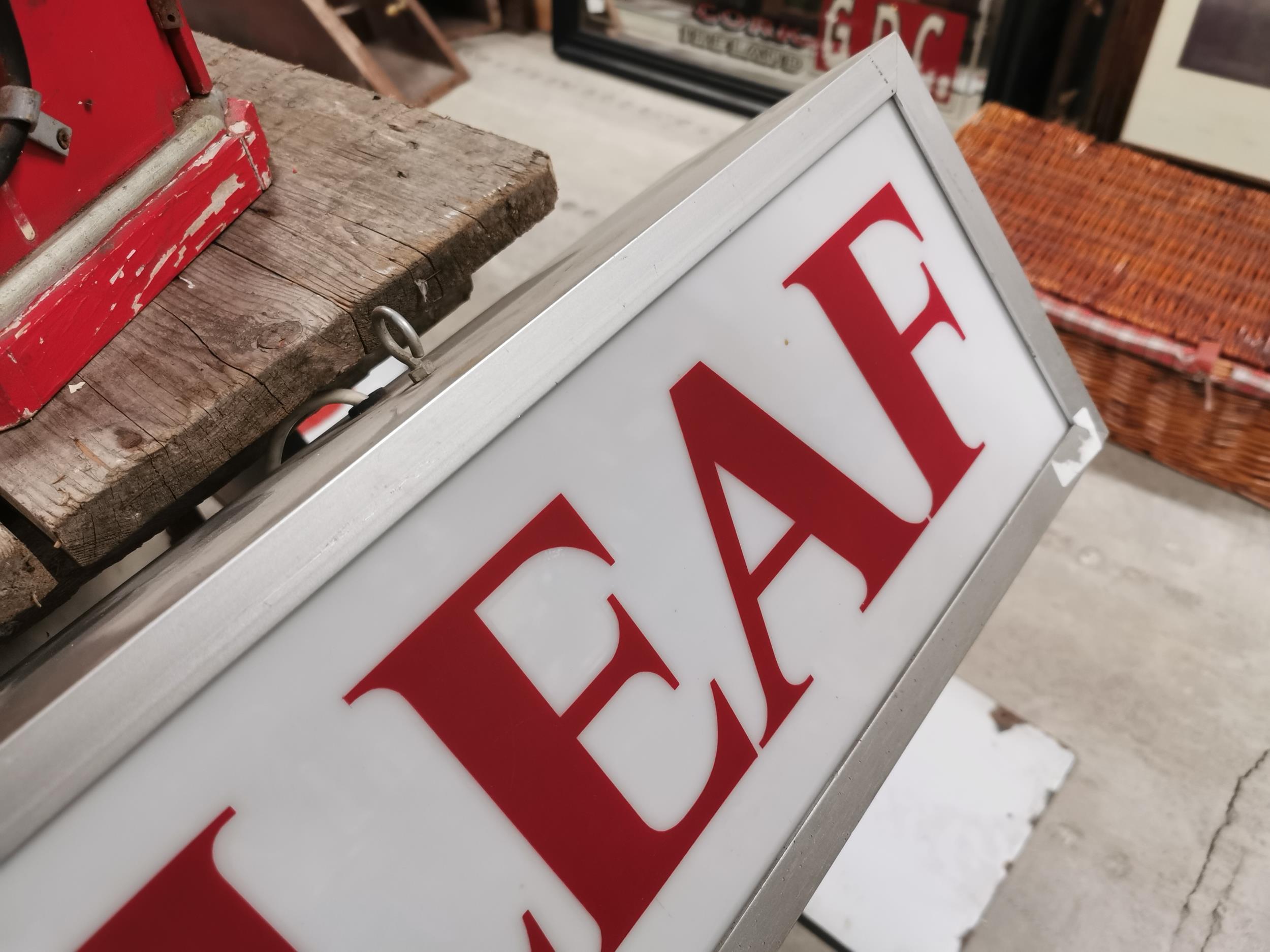 Rare Gold Leaf hanging light up advertising sign {20 cm H x 94 cm W x 15 cm D}. - Image 3 of 3