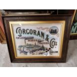 Corcoran and Co Celebrated Mineral Waters of Carlow framed advertising print. { 38 cm H x 46 cm W}.