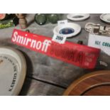 Smirnoff Vodka - Milder Than Gin Perspex advertising shelf sign {7 cm H x 35 cm W x 5 cm D}.