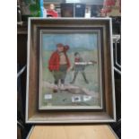 Golfing Scene framed coloured print. {55 cm H x 46 cm W}.