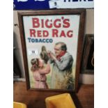 Bigg's Red Rag Tobacco framed advertising showcard. {40 cm H x 27 cm W}.