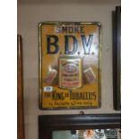 Rare Smoke B.D.V Pure Virginia Tobacco embossed tin plate advertising sign {49 cm H x 36 cm D}.