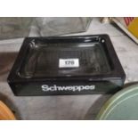 Schweppes glass advertising ashtray. {5 cm H x 22 cm W x 14 cm D}.