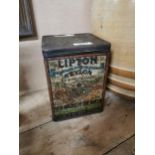 Lipton's Tea Ceylon Tea Merchant tin plate advertising tin. {23 cm H x 18 cm W x 18 cm D}.