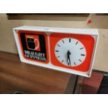 Draught Guinness perspex advertising clock { x 36 cm W x 7 cm D}.