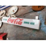 Perspex Ice Cold Coca Cola Served Here light up shelf advertising sign. {5 cm H 31 cm W x 5 cm D}.