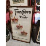 Four Crown Whisky framed advertising showcard. {75 cm H x 44 cm W}.