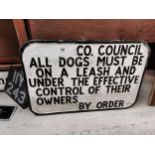 Cast aluminium County Council Sign All dogs Must Be Kept On A Leash. {50 cm H x 76 cm W}.