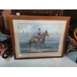 Jockey on Horse coloured print. {63 cm H x 77 cm W}.