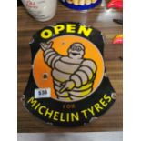 Open For Michelin Tyres enemal sign. {35 cm H x 27 cm W}.