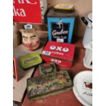 Collection of six advertising tins – Cerebos Table Salt, Oxo cubes and four tobacco tins.